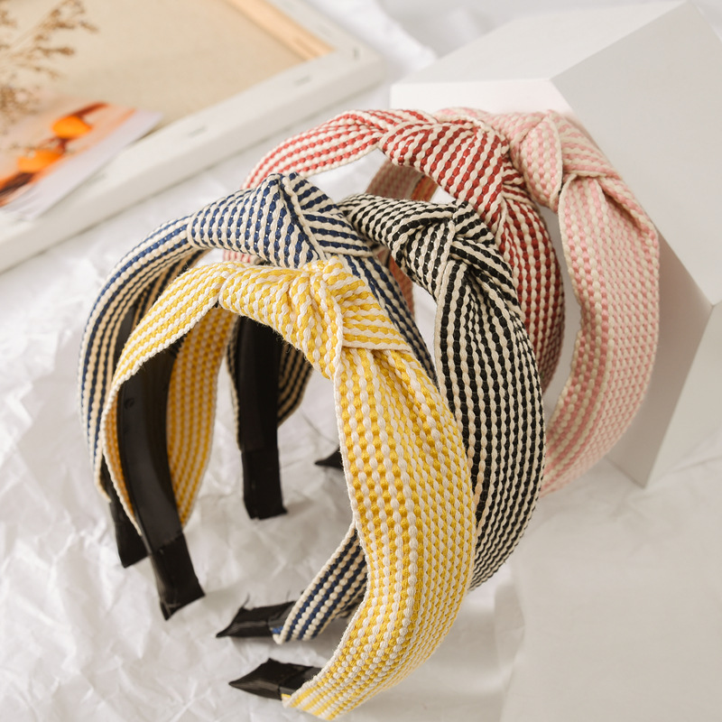 Headband Summer Knit - Ikat Kepala Bermotif Kotak-kotak Berpinggiran Lebar