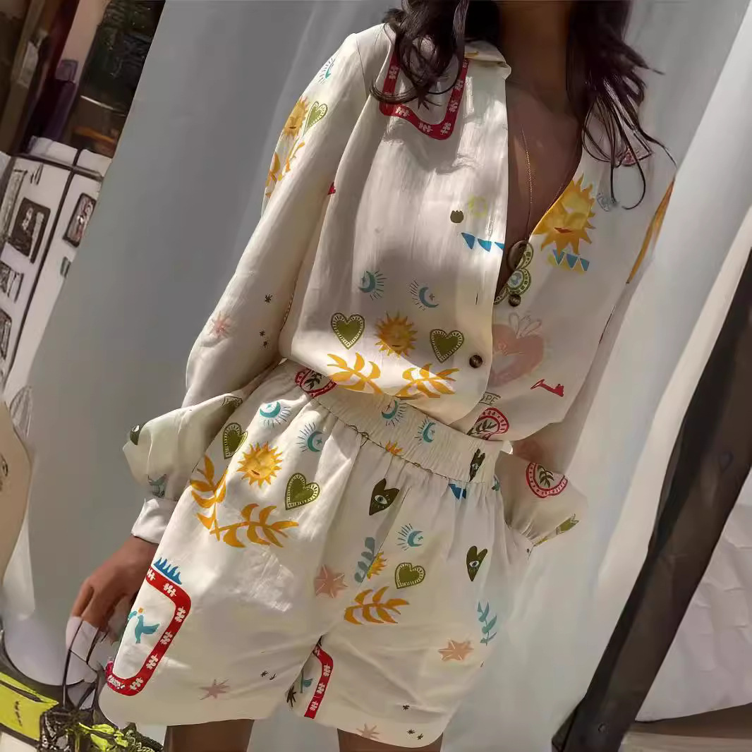 Romper Floral Print - Setelan 2 potong pinggang elastis kasual