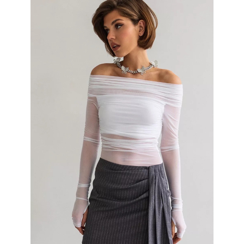 Atasan Wanita Berbahan Mesh Of - Blouse Off Shoulder ulasan dan harga